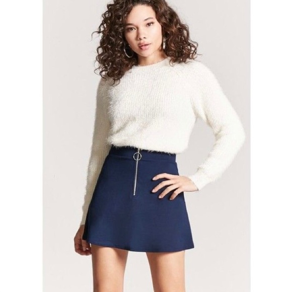 NWT Forever 21 Navy Textured Skater Skirt Size L - Picture 7 of 8